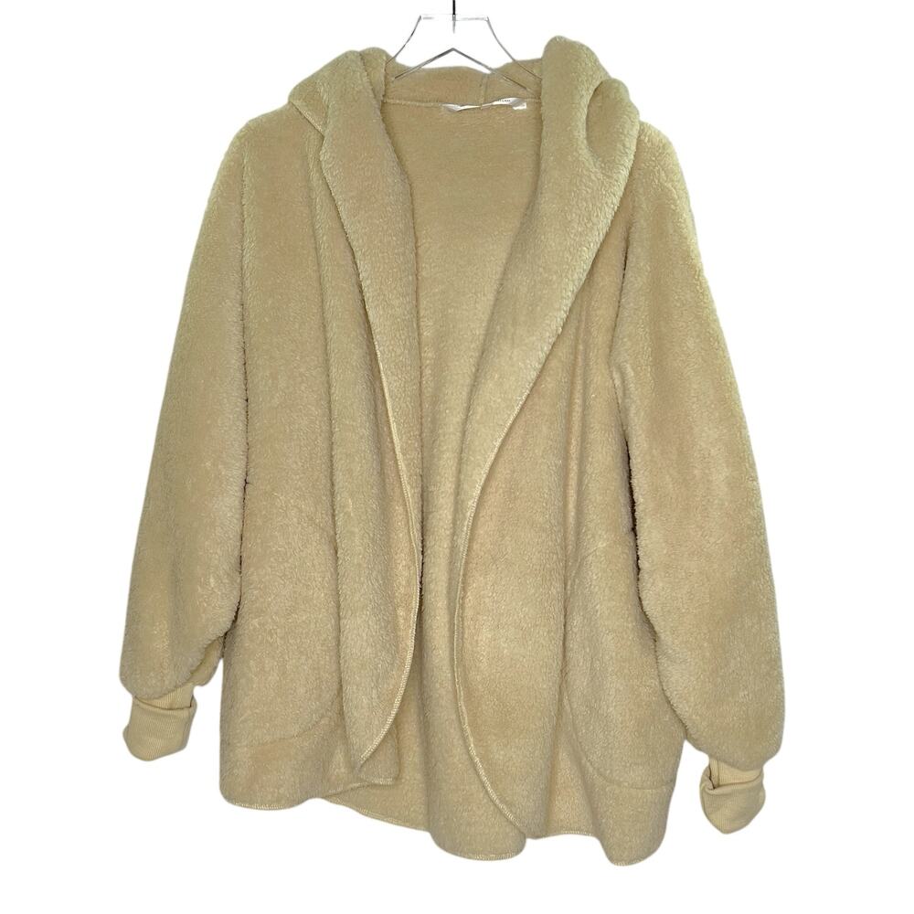 The Royal Standard OS Tan Sierra Open Front Cardigan Hooded Plush Cozy Lounge